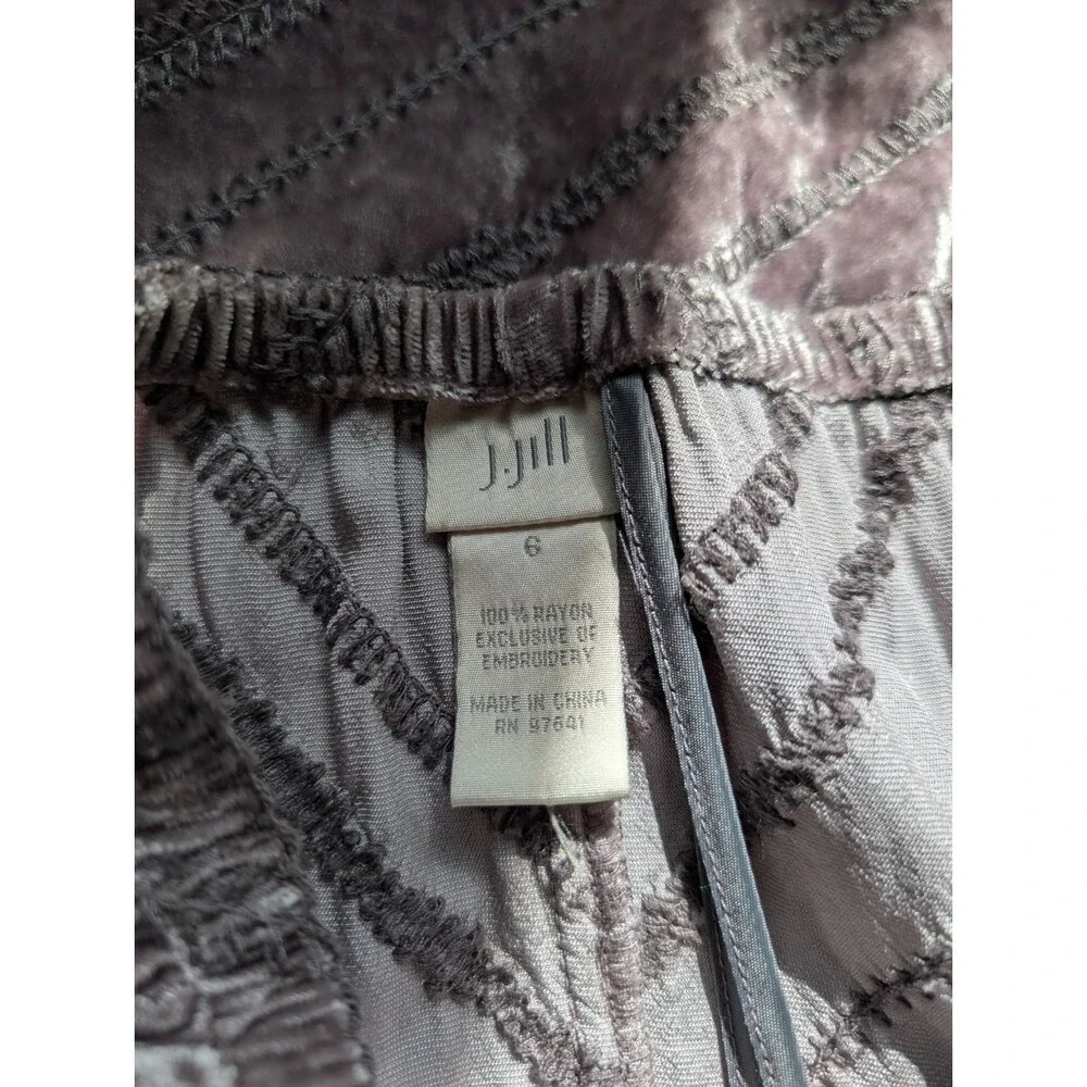 J. Jill Maxi Skirt Velvet Gray Chevron Stitch Elastic Waist Side Zip Boho Size 6